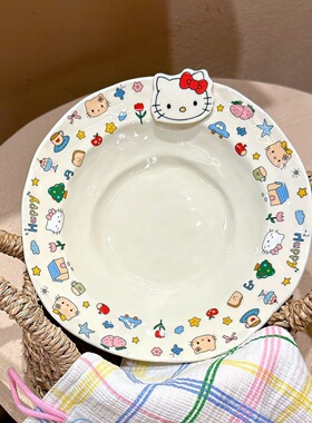 hellokitty儿童餐具套装一人用日式陶瓷便携餐盘米饭碗沙拉盘家用