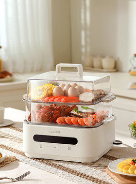 德世朗多功能电蒸锅DDQ-HG125 乳白色 11L电蒸箱家用蒸煮多层台式