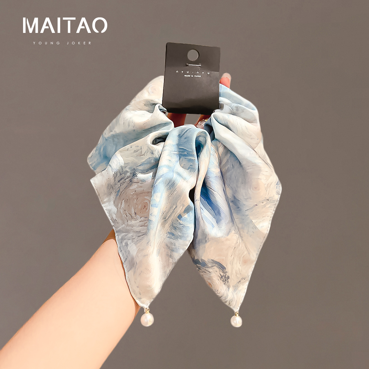 韩国秋冬新款气质温氛围感显发亮方巾大肠发圈简约百搭扎马尾头绳