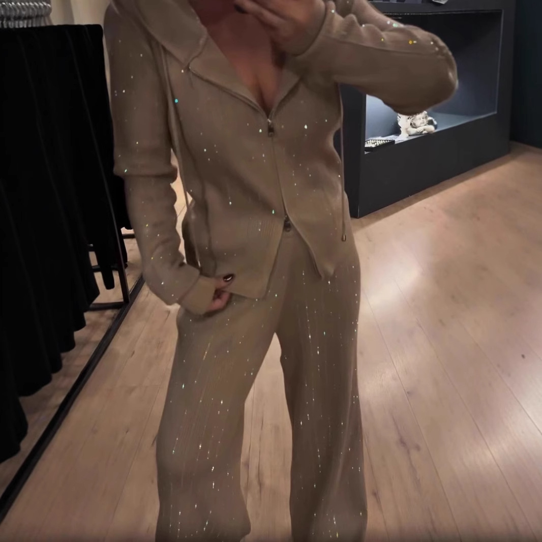 2024秋欧美亚马逊跨境独立站外贸星点休闲运动纯色上衣裤子两件套