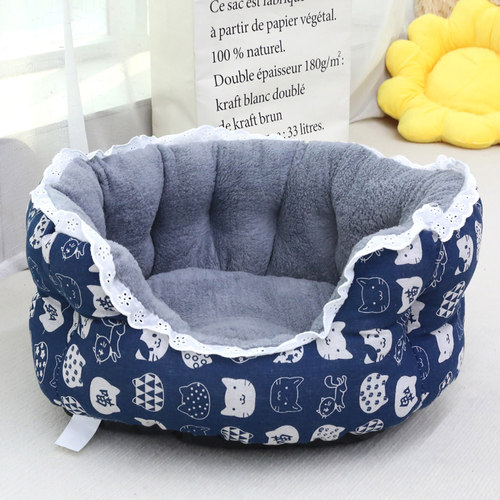 秋冬宠物猫窝挡风小狗窝高围保暖猫沙发窝蕾丝花边宠物窝狗睡觉垫