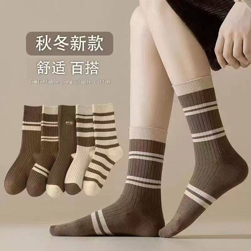热卖袜子女秋冬美拉德中筒袜棕色复古潮流软糯堆堆袜长袜可包秋裤