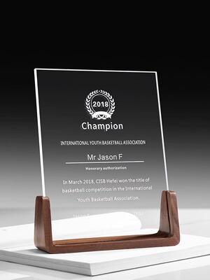 水晶授权牌胡桃木授权书高档定制奖杯奖牌雕刻水晶牌荣誉牌匾定做