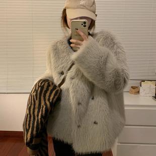 2025爆款V领毛毛外套托卡皮毛一体女冬环保皮草狐狸毛绒上衣显瘦