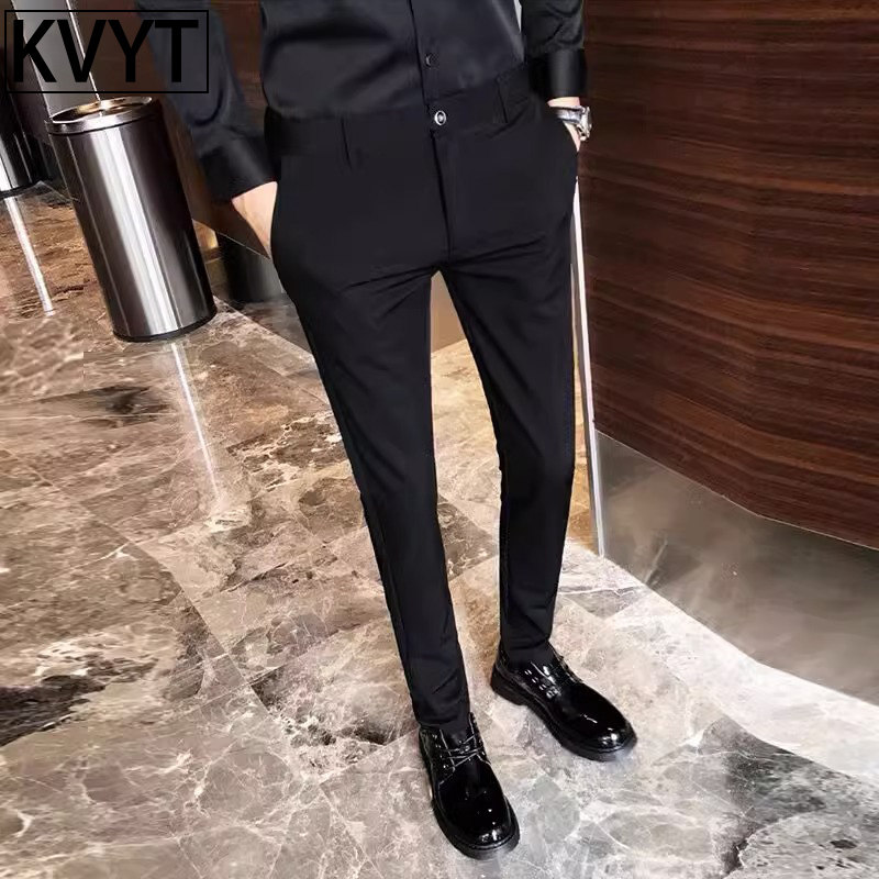 潮牌西裤男士修身弹力秋款高级感英伦西装裤男款免烫商务休闲长裤