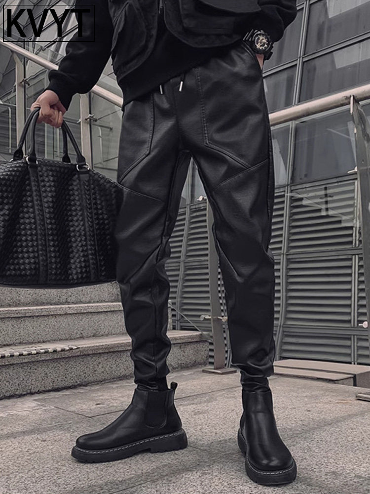高端男士皮裤2025年冬季新款潮牌修身小脚裤男款时尚百搭休闲长裤