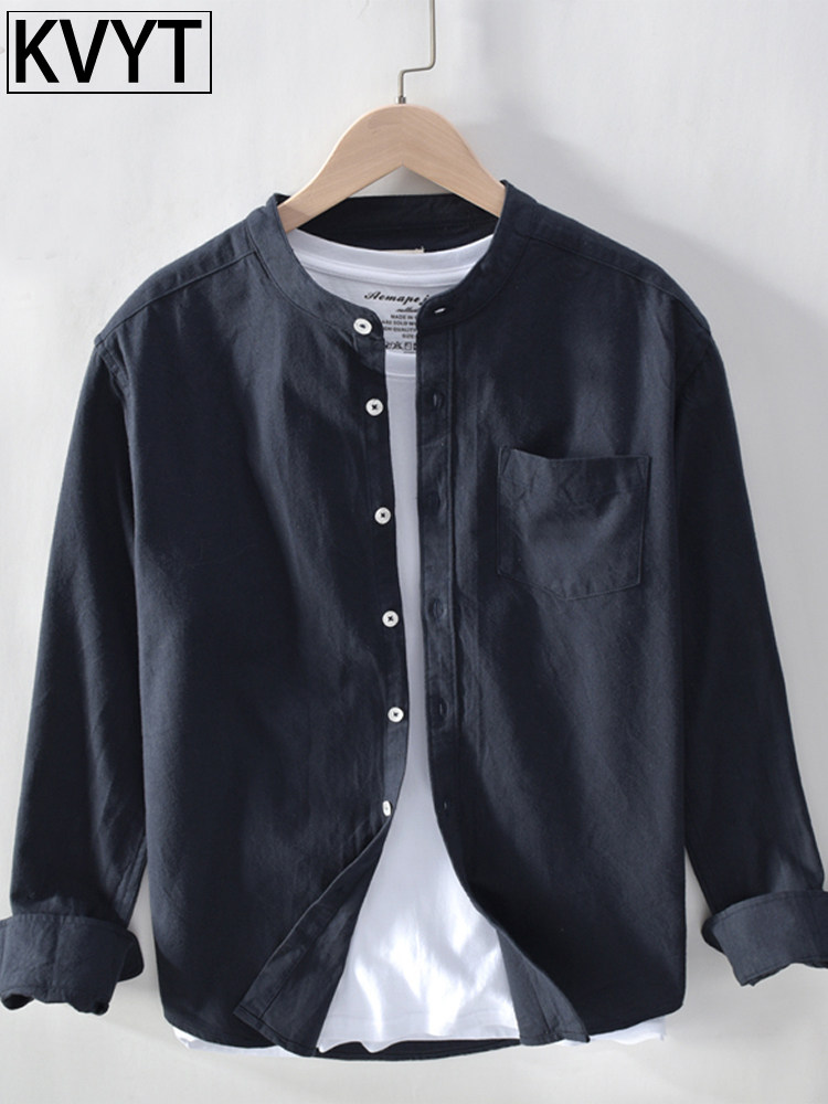 潮牌日系长袖衬衫男士秋季2025新款立领纯棉衬衣男款休闲上衣外套