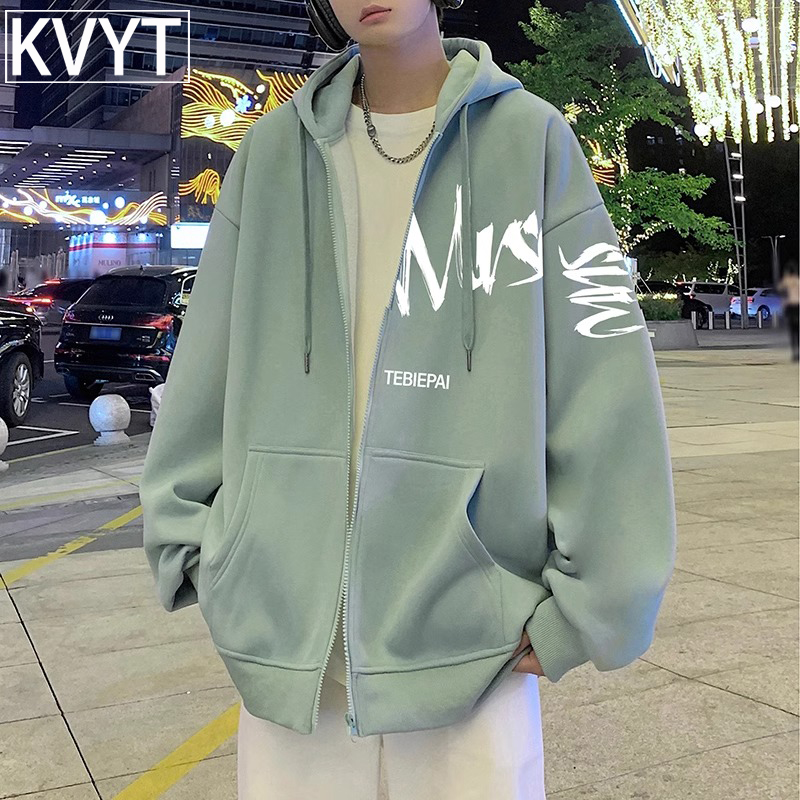 潮牌连帽卫衣男士秋冬季2025新款美式开衫宽松外套休闲上衣服加绒