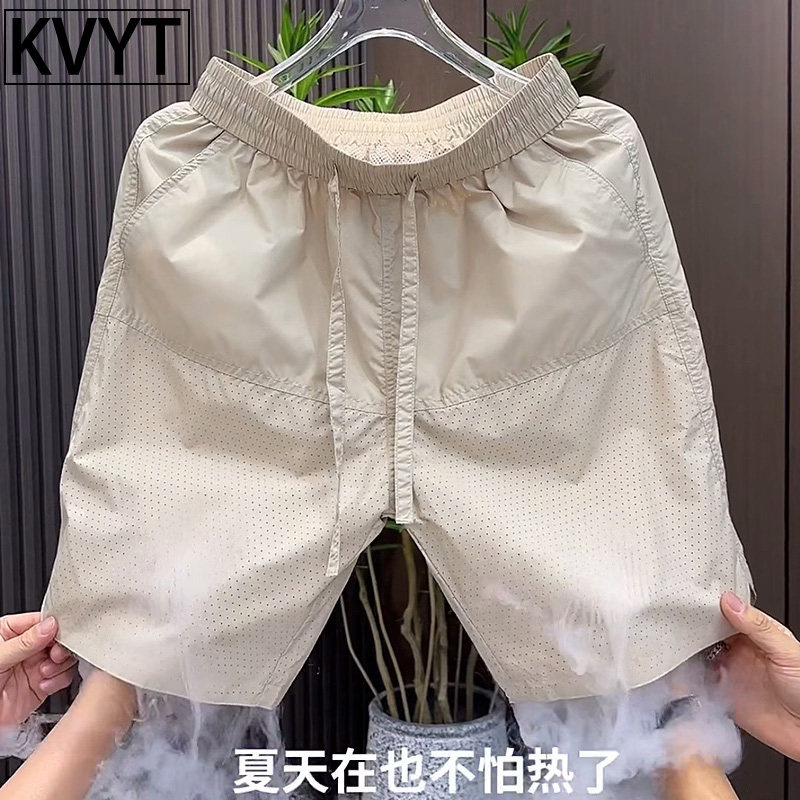 高端冰丝男士短裤2025新款夏季薄款休闲五分裤外穿5分速干沙滩裤