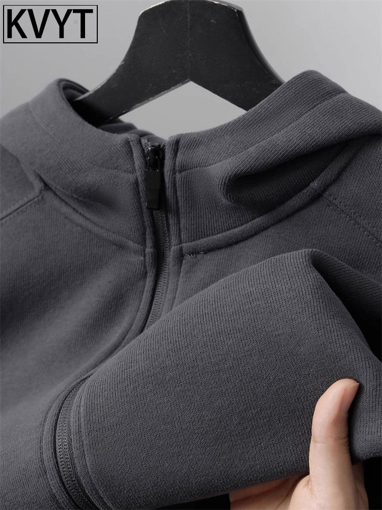 高端灰色卫衣连帽重磅上衣男士2025年秋冬季新款拉炼开衫外套男款