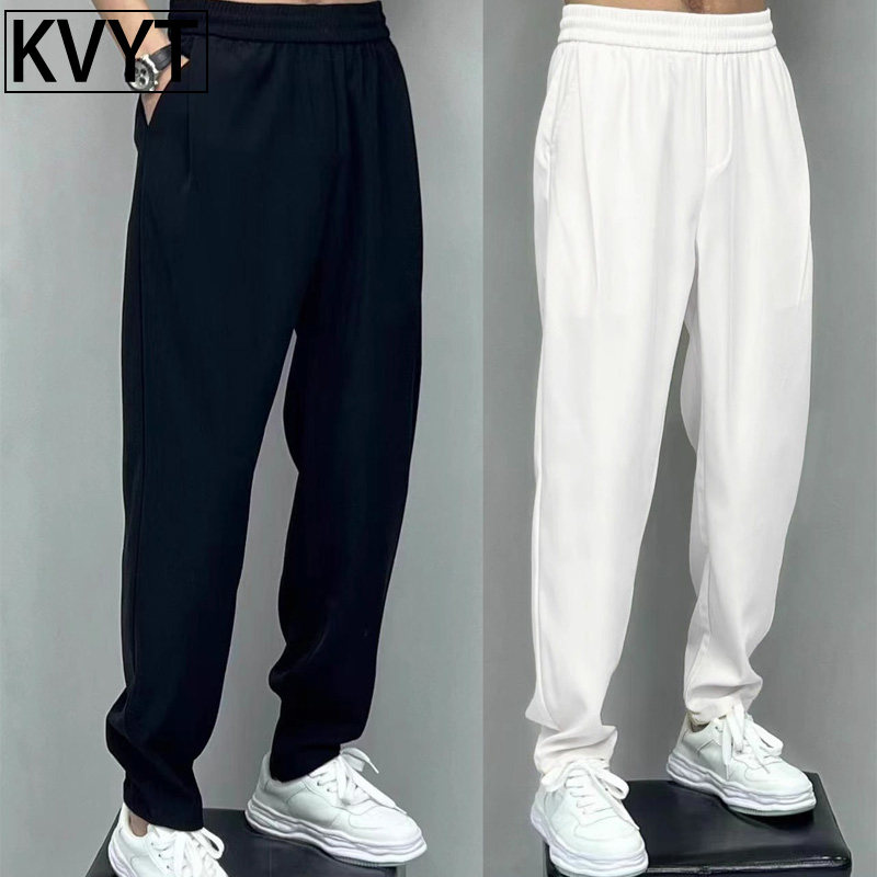 白色冰丝裤子男士2025新款夏季潮牌宽松直筒裤垂感高级感痞帅西裤