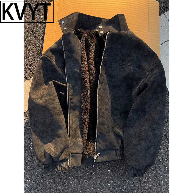 高端羊羔绒外套男款冬季棉衣2026新款美式痞帅保暖夹克男工装棉服