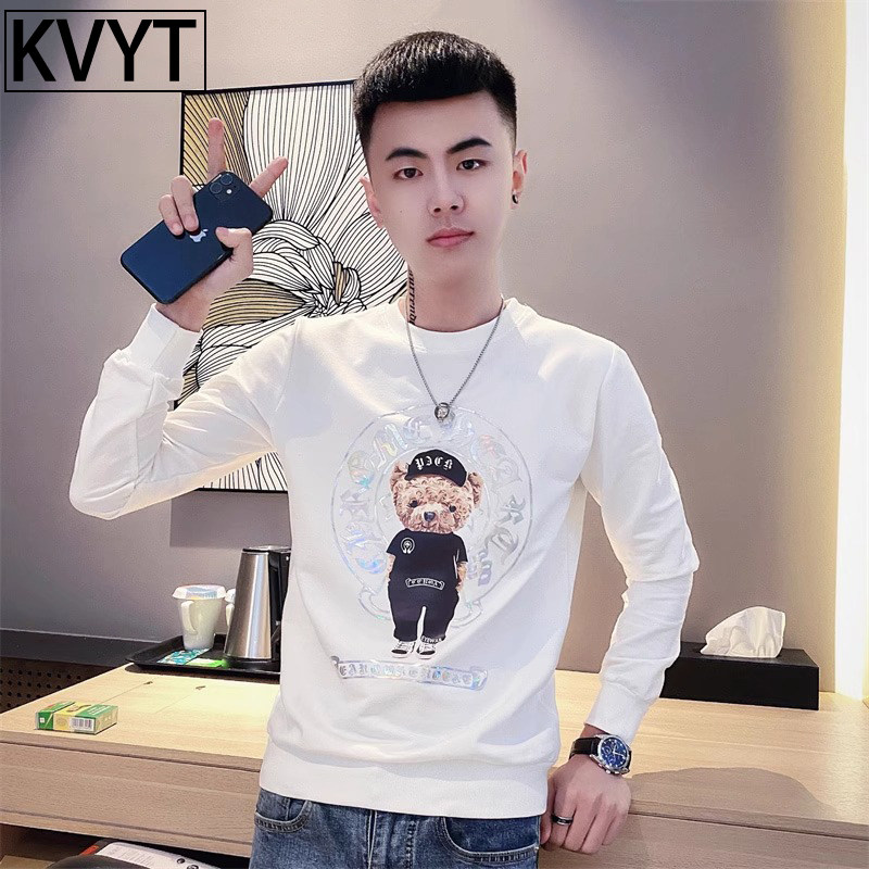 小熊卫衣男款2025新款爆款潮牌痞帅圆领T恤长袖秋冬季加绒外套男