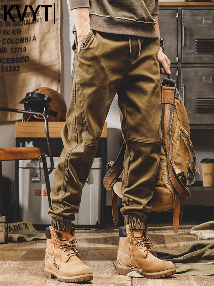 美式覆古牛仔裤男款潮牌休闲运动裤男士百搭束脚工装裤加绒秋冬款