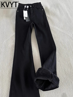 高端男士弯刀牛仔裤2025年秋冬季新款加绒长裤男款宽松直筒微喇裤