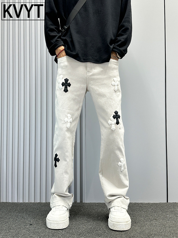 潮牌高街美式牛仔裤男士2025年秋冬季新款痞帅直筒微喇休闲长裤男