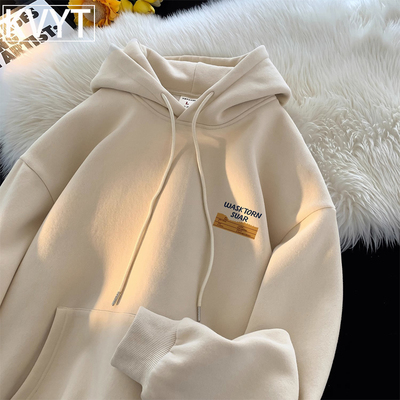 潮牌男生卫衣连帽2025年秋冬新款加绒加厚重磅美式上衣服纯棉外套