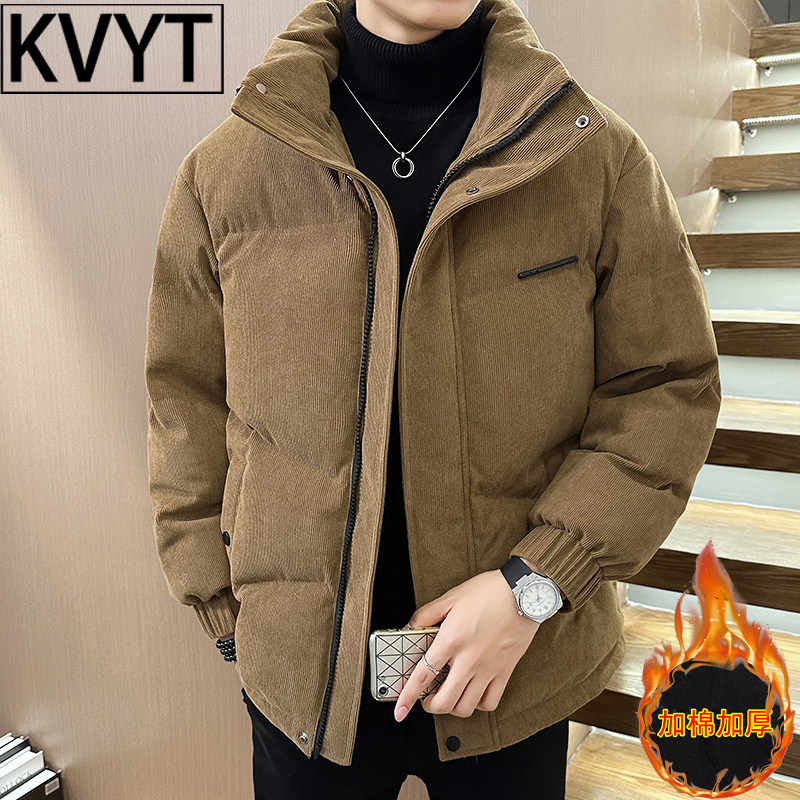 潮牌男士冬装外套2026新款高端加厚保暖灯芯绒棉服男款立领面包服
