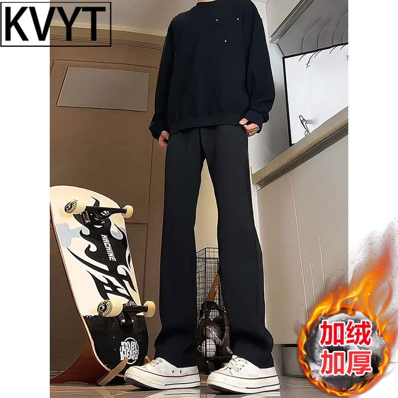 潮牌男士加绒西裤2026年冬季新款高级感痞帅裤子男款直筒西装长裤