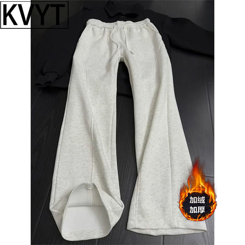 高端男士弯刀卫裤冬季加绒裤子2026新款潮牌垂感宽松休闲运动男裤