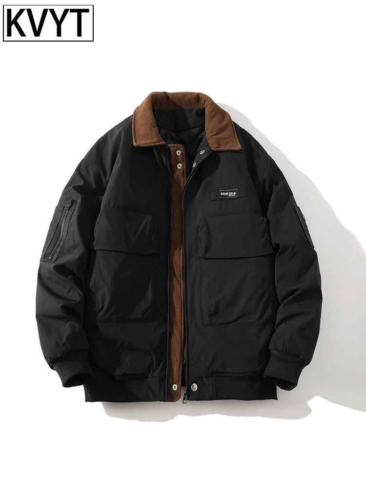 潮牌灯芯绒高端外套男款2025年冬季新款加厚保暖翻领夹克男棒球服