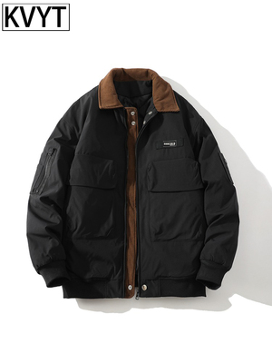 潮牌灯芯绒高端外套男款2025年冬季新款加厚保暖翻领夹克男棒球服