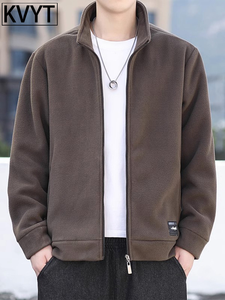 摇粒绒外套男士秋冬2025新款爆款立领男装上衣休闲卫衣加绒夹克衫