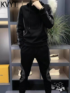 潮牌男装高级感穿搭套装2025春秋季新款圆领卫衣卫裤男士搭配一套