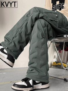 潮牌男士羽绒棉裤2025冬季新款加绒加厚防寒工装裤男款外穿冲锋裤