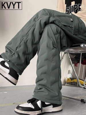 潮牌男士羽绒棉裤2025冬季新款加绒加厚防寒工装裤男款外穿冲锋裤