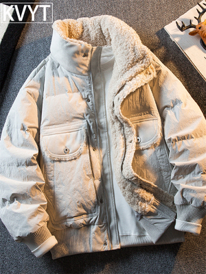 潮牌男士2025超火羊羔绒外套冬季新款高端加厚保暖立领羽绒棉服男