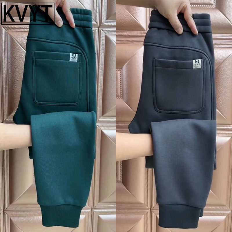 高端潮牌休闲裤男士春秋冬季新款潮流弹力运动卫裤加绒加厚哈伦裤