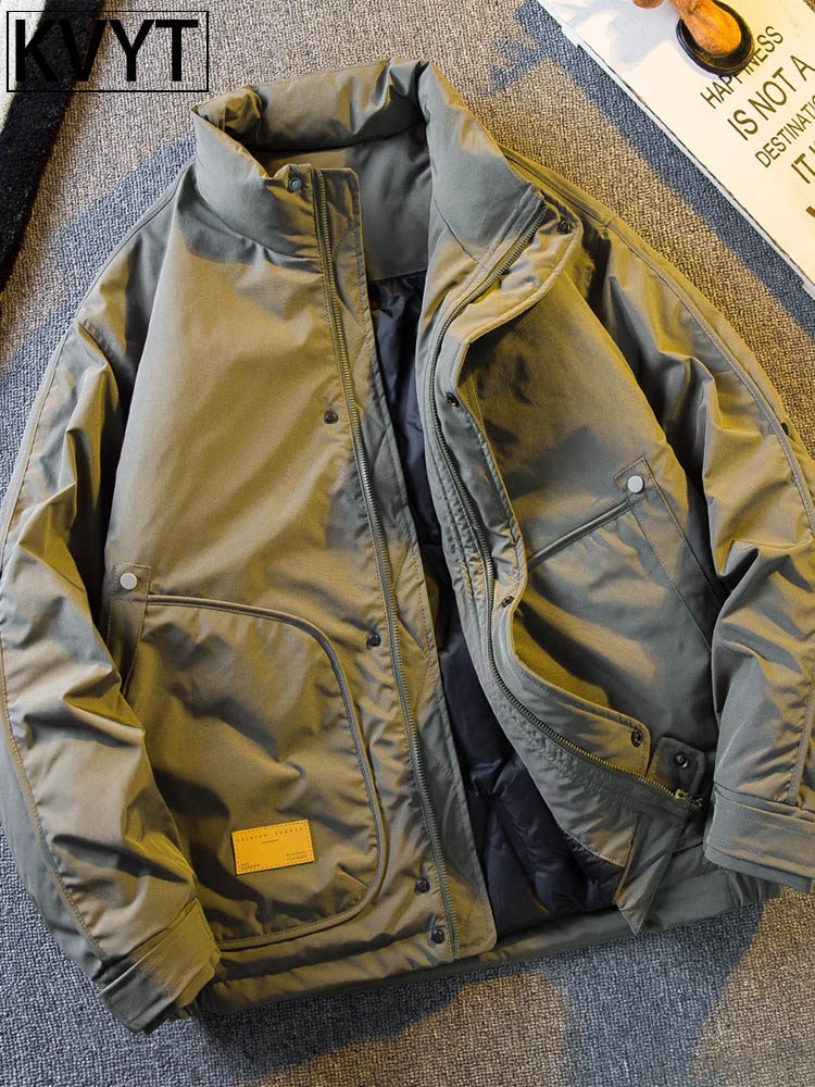 潮牌覆古立领工装羽绒服男高级感痞帅男装夹克服冬季男士保暖外套