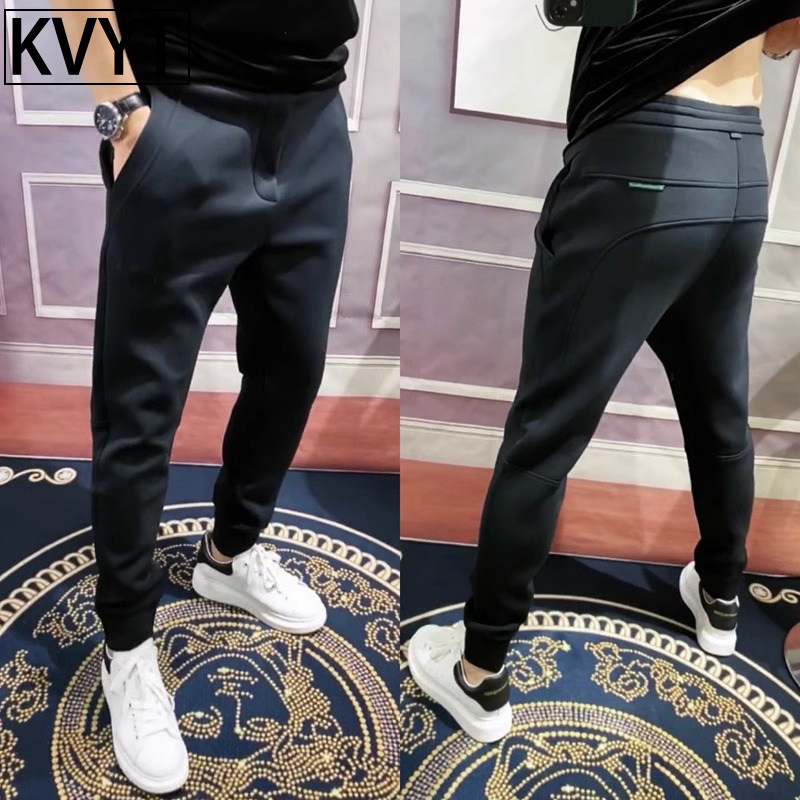 黑色休闲裤子男款潮牌秋冬季新款潮流弹力卫裤男士束脚哈伦裤加绒