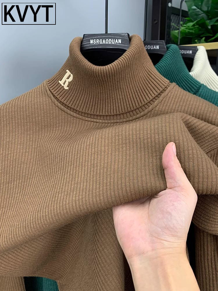 潮牌高领毛衣男士秋冬款加绒保暖上衣服男款高端内搭打底针织衫男