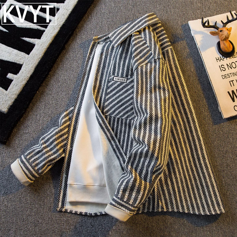 潮牌条纹衬衫男士秋季2024新款纯棉复古长袖衬衣男款痞帅休闲外套