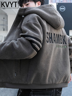 超厚羊羔绒外套男士2025冬季新款潮牌男装开衫连帽颗粒绒棉衣男款