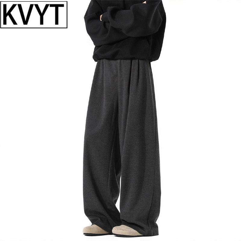 高级感加绒西裤男士冬季老钱风毛呢卫裤2026新款垂感宽松直筒男裤