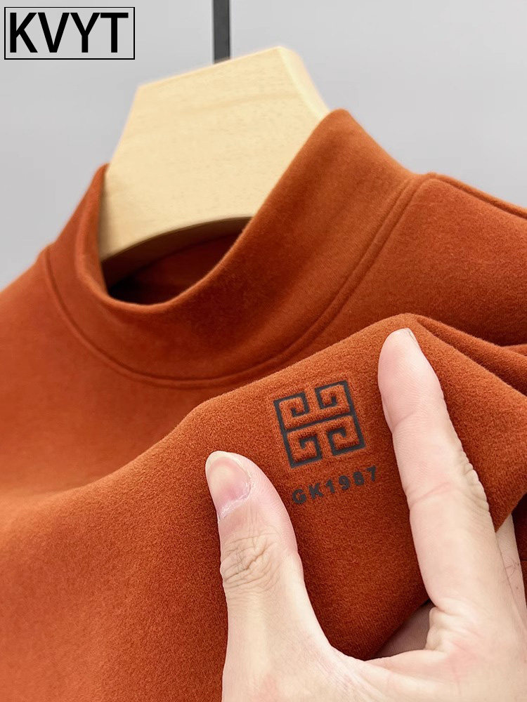 高端德绒打底衫男士冬季半高领保暖加绒卫衣男款2025新款长袖T恤