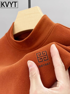 高端德绒打底衫男士冬季半高领保暖加绒卫衣男款2025新款长袖T恤