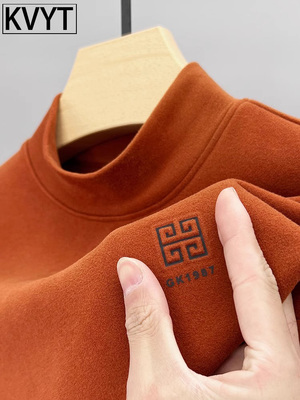 高端德绒打底衫男士冬季半高领保暖加绒卫衣男款2025新款长袖T恤