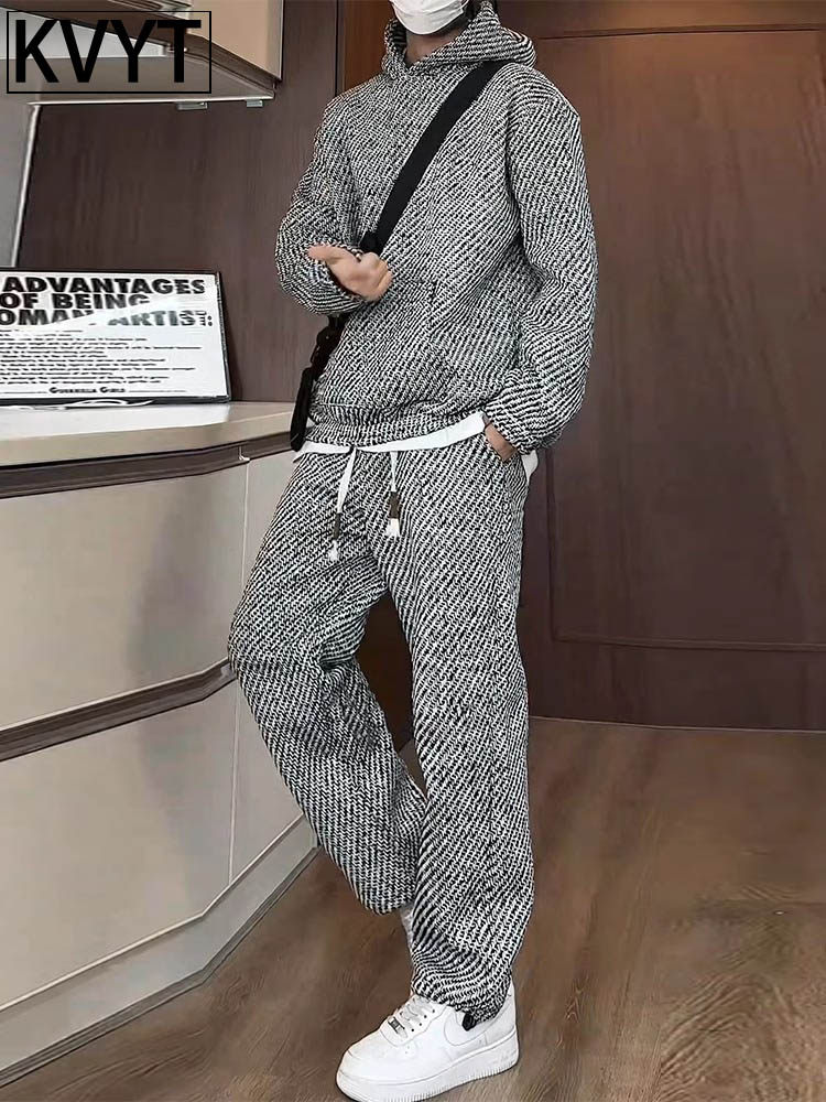 休闲运动套装男款潮牌秋冬小香风穿搭男生一整套加绒加厚卫衣卫裤,男装,休闲运动套装,淘宝优惠券,粉丝福利购,淘宝优惠卷