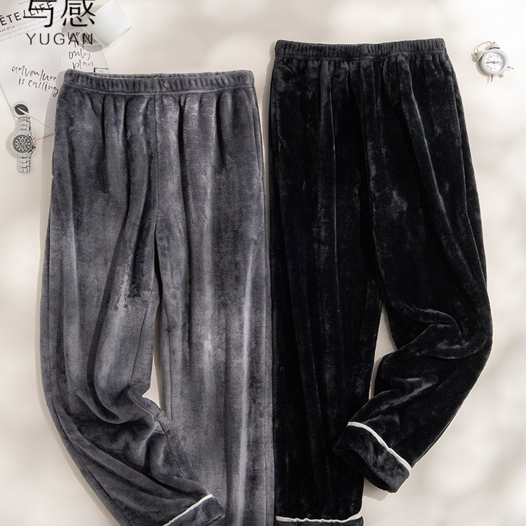 高端加厚男士珊瑚绒睡裤2025年冬季新款高级感法兰绒居家保暖男裤