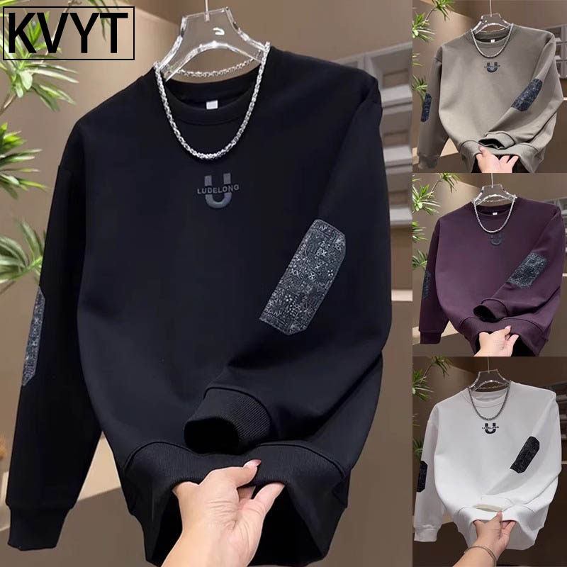 高端潮牌刺绣圆领卫衣男士春秋冬新款潮流高级感时尚男装长袖T恤