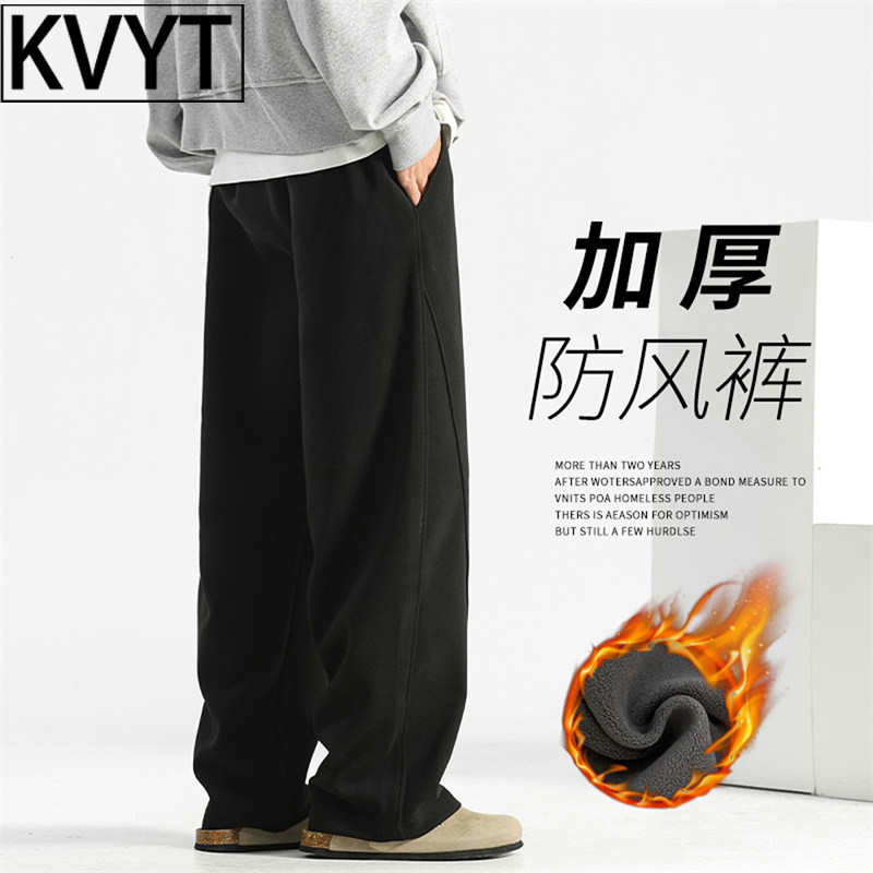 潮牌男士加绒加厚休闲卫裤秋冬季长裤2025新款高级感弯刀运动男裤