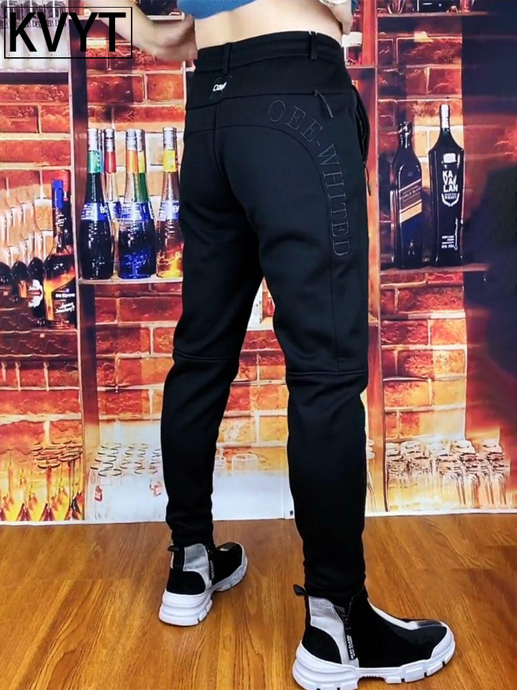 高端男士卫裤弹力修身秋冬潮牌加绒运动小脚裤百搭休闲男裤子薄款