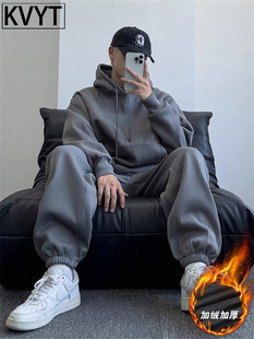 潮牌男士休闲运动套装加绒冬季款高级感卫衣卫裤男装一套搭配帅气