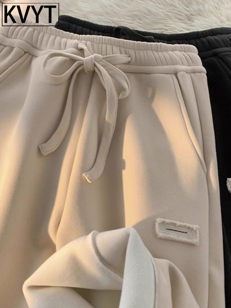 美式潮牌卫裤男秋冬款加绒加厚休闲长裤子男款高级感阔腿直筒裤潮