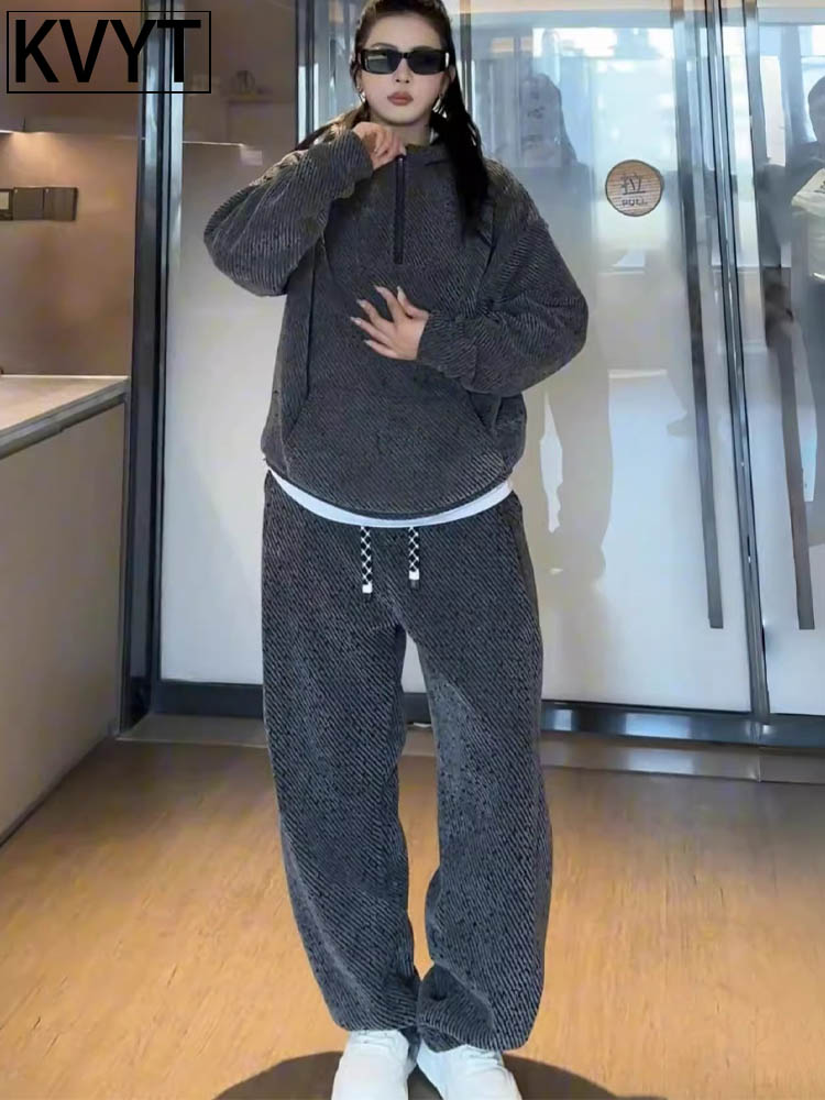 休闲运动套装男秋冬新款重磅连帽卫衣卫裤情侣一整套穿搭加绒加厚