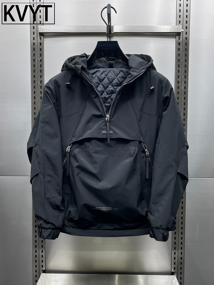 高端男士2025新款棉服冬季男款高级感工装连帽外套男半拉炼冲锋衣,男装,棉衣,淘宝优惠券,粉丝福利购,淘宝优惠卷